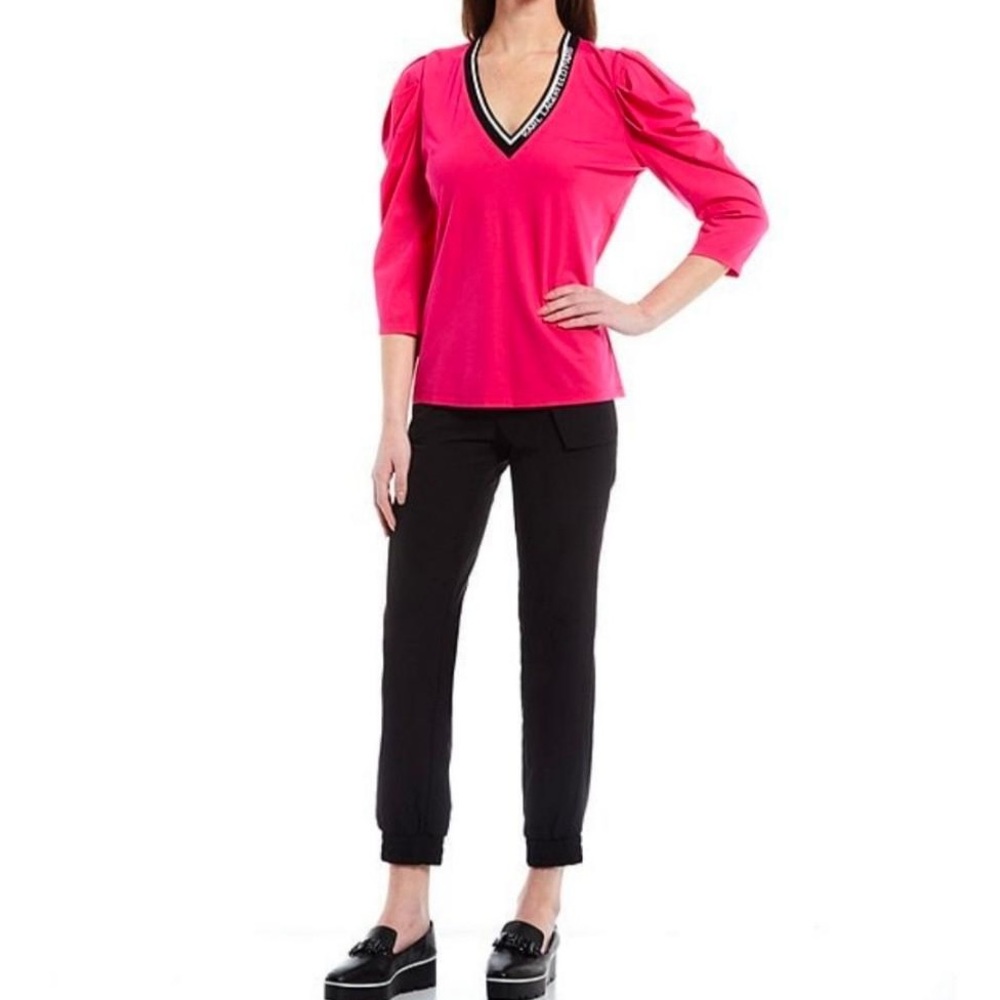 Karl Lagerfeld Pink Puff Sleeves Blouse in Medium